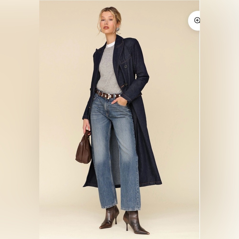 AVEC LES FILLES Tailored Double-Breasted Maxi, Denim Trench Coat, Sz. XS - Picture 15 of 16